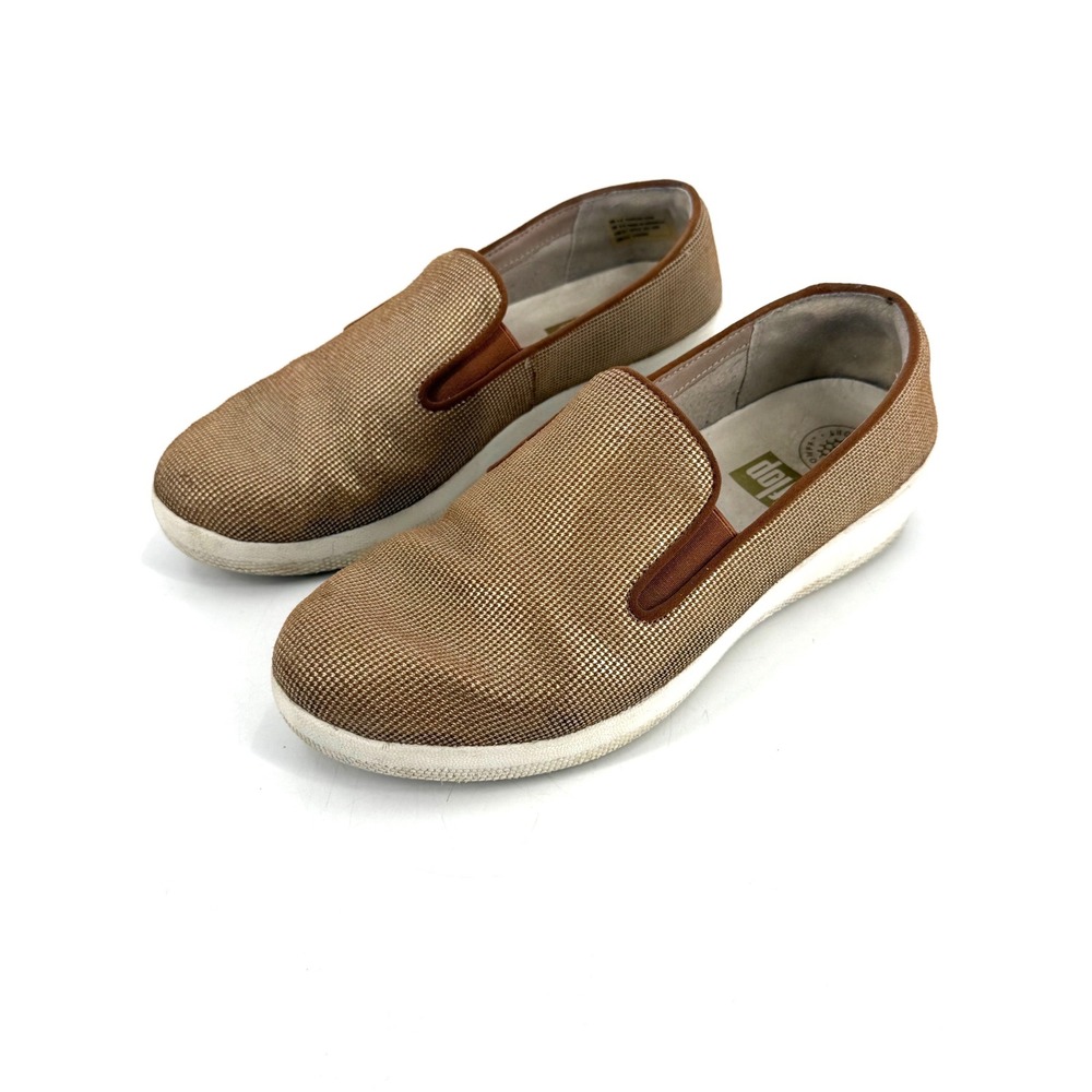 FitFlop Superskate Sneaker Womens 6.5 Pale Gold Houndstooth Slip On Metallic